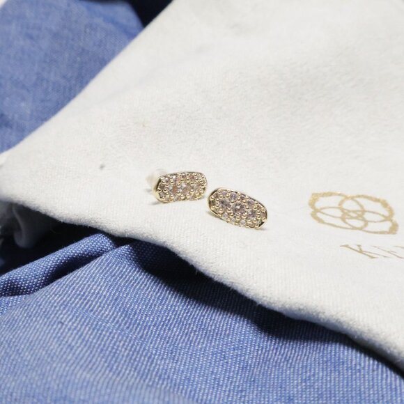 Kendra Scott Grayson Gold White Crystal Stud Earrings Luxe Chic Style - Picture 2 of 3